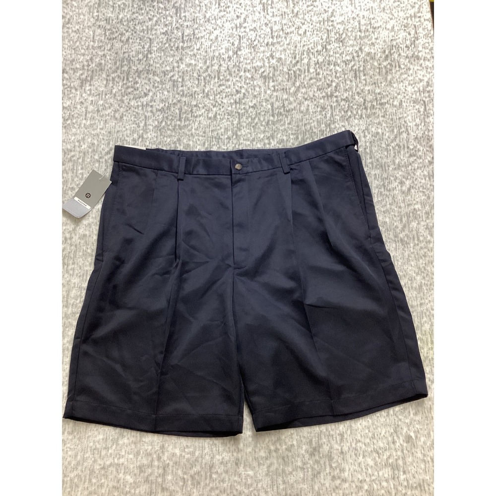 Haggar Mens Cool 18 Pro Pleated Performance Shorts Navy Blue 40W 4529487 NWT